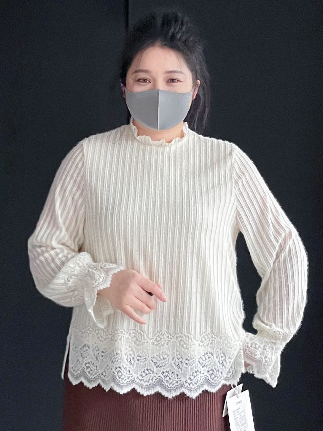 

plus Size Lace Blouse High Ne Slimming Inner Wear Belly Cover Ele French Sle Long Sve Breathable Daily Use Women's...