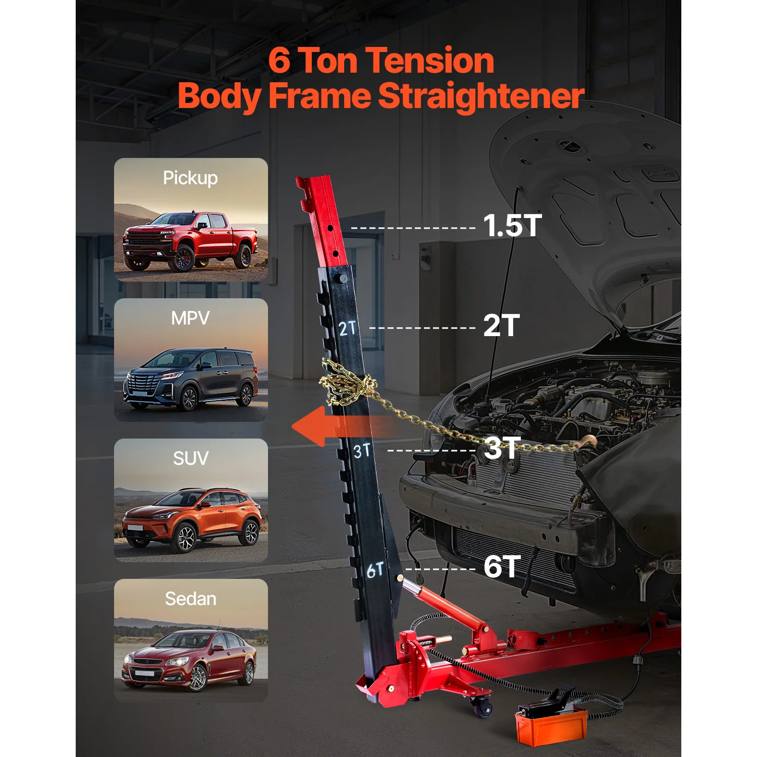 SucceBuy Auto Body Frame Puller Straightener Tension Repair Equipment with Airbag Jack& Hydraulic Foot Pump for Auto Repair Shop