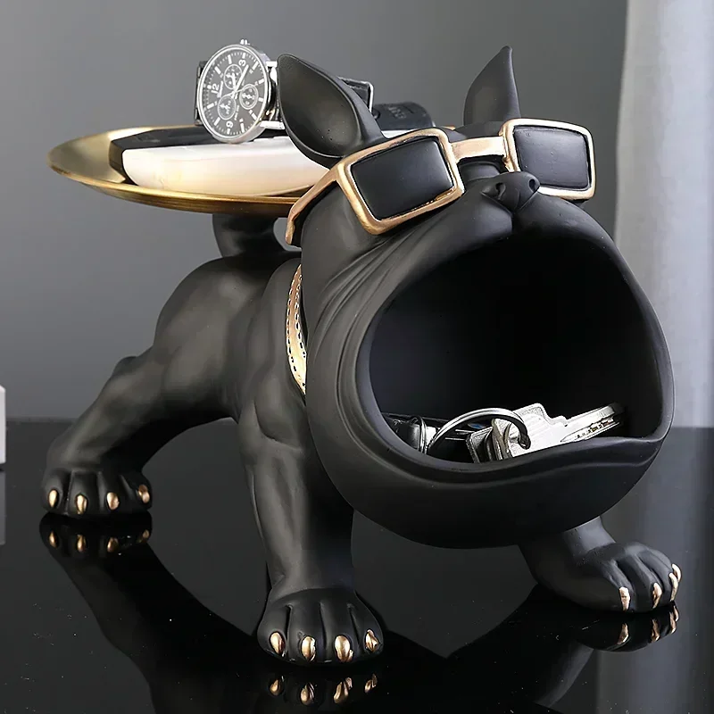 Key Storage Box At The Entrance of The House Big Mouth French Bulldog Resin Sculpture Animal Statue Home Decoration Gift