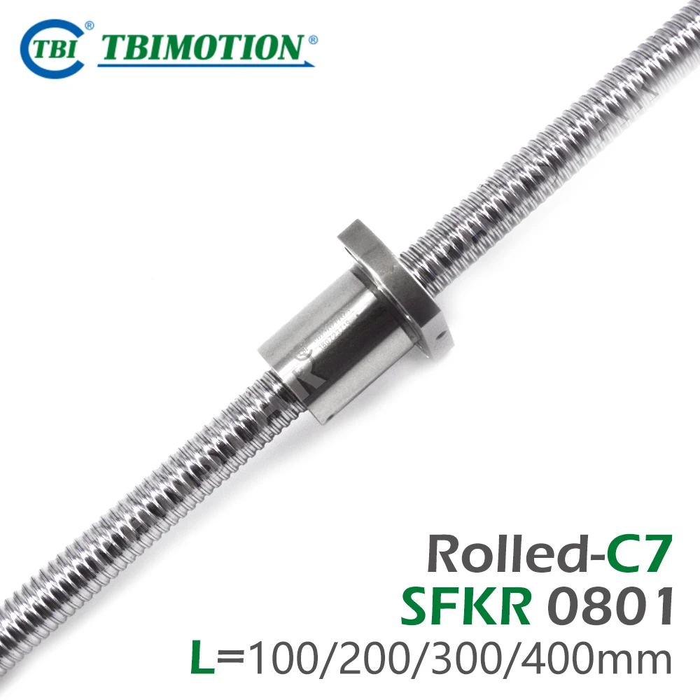 TBI SFKR0801 C7 Ball Screw Professional 100 200 300 400mm 3D Printer High Precision Mini Ballnut CNC Parts R8 Spindle Lead 1mm