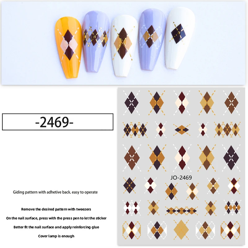 3D Fashion Nail Art Sticker Manicure Designs adesivo autoadesivo con motivo a scacchi a rombo di colore di alta qualità