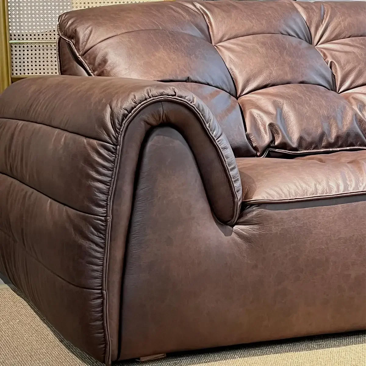

ForNew leather cloth retro sofa oil wax leather down sofa medieval living room mix and match