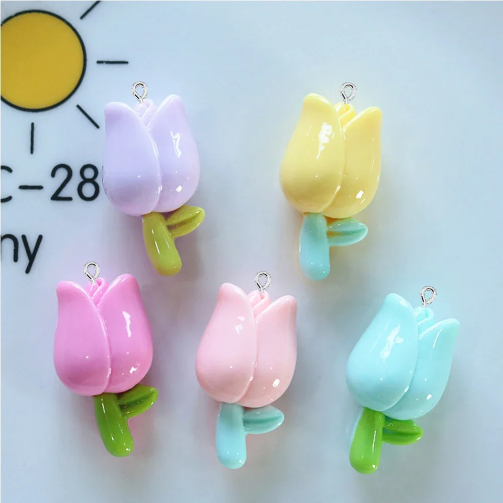 10PCS Shiny 32x17mm Tulip Series Flat Back Charms For Earrings Bracelet Hairpin DIY Jewelry Pendants Decoration Accessories