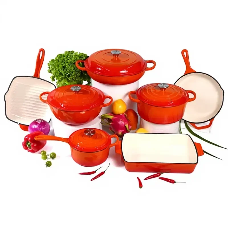 7 Piece Enamel Cookware Set Non Stick Soup Pot Frying Pan Baking Tray Modern Kitchen Utensils For Home Cooking Universal Use