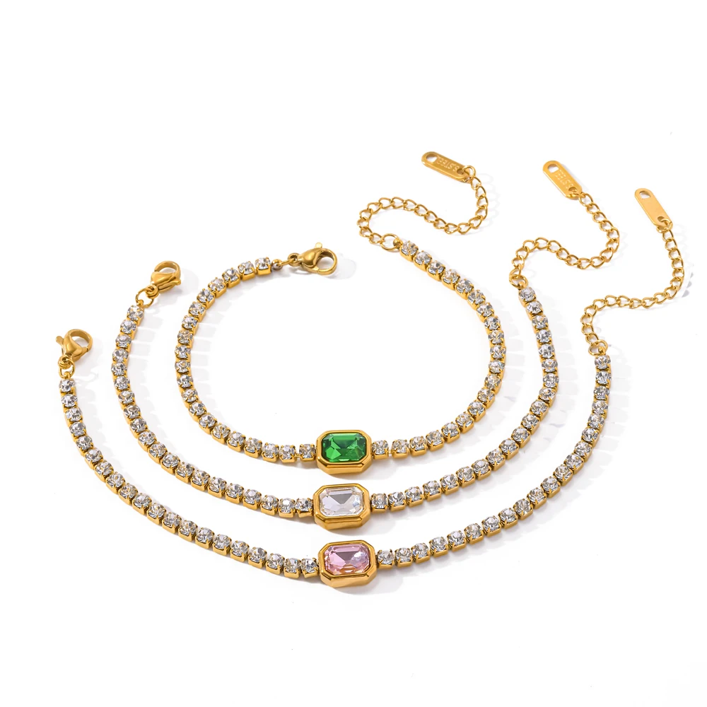 

Luxurious Stainless Steel Cubic Zirconia Chain Bracelet Sparkling Non-Fading Trendy Women's Hand Chain Jewelry