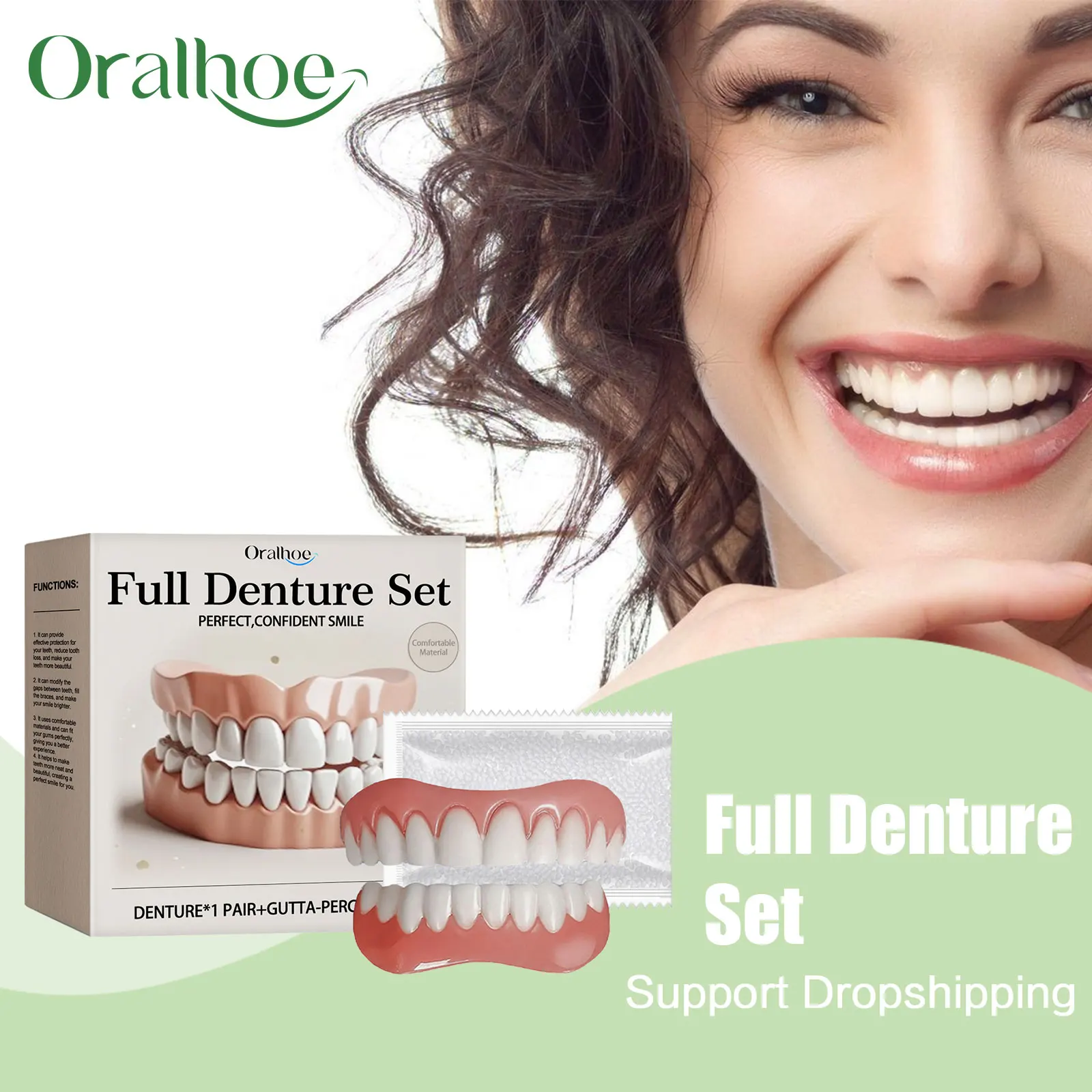 Silicone Denture Set Soft Wearproof Fitting Teeth Repair Missing Restore Bright Smile Upper and Lower False Teeth Dentures Kit