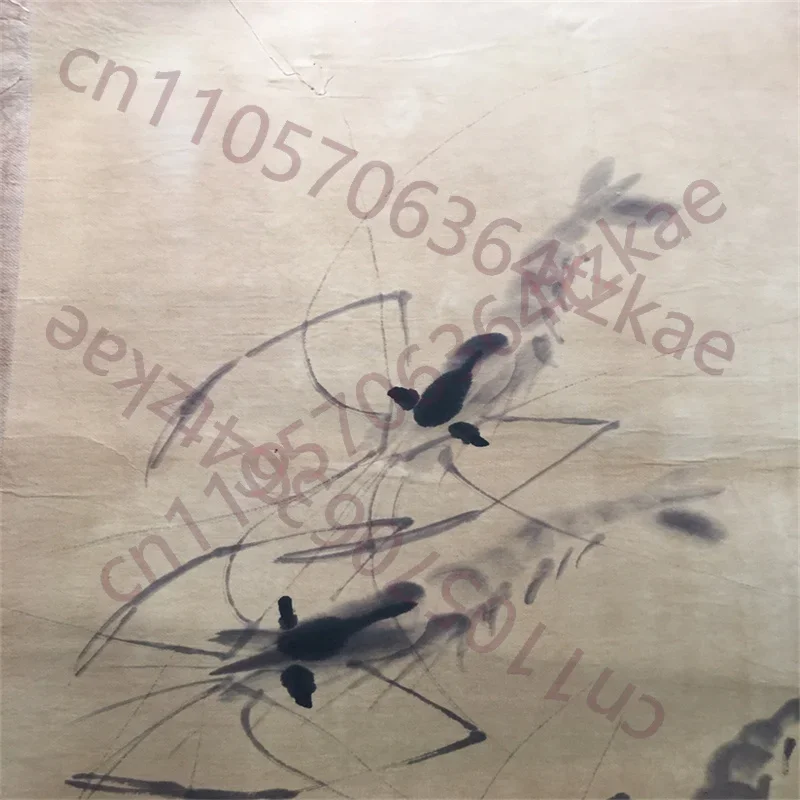 Qi Baishi Chinese Old Scroll Artist Shrimp Painting Rice Paper Wall Art Slice Traditional Oriental Decor