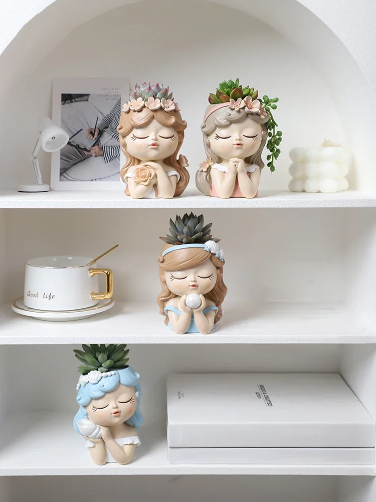 Cute Girl Planter for Succulents Plants Resin Flower Pot Fairy Garden Ornament Decorative Figurines Home Tabletop Decor