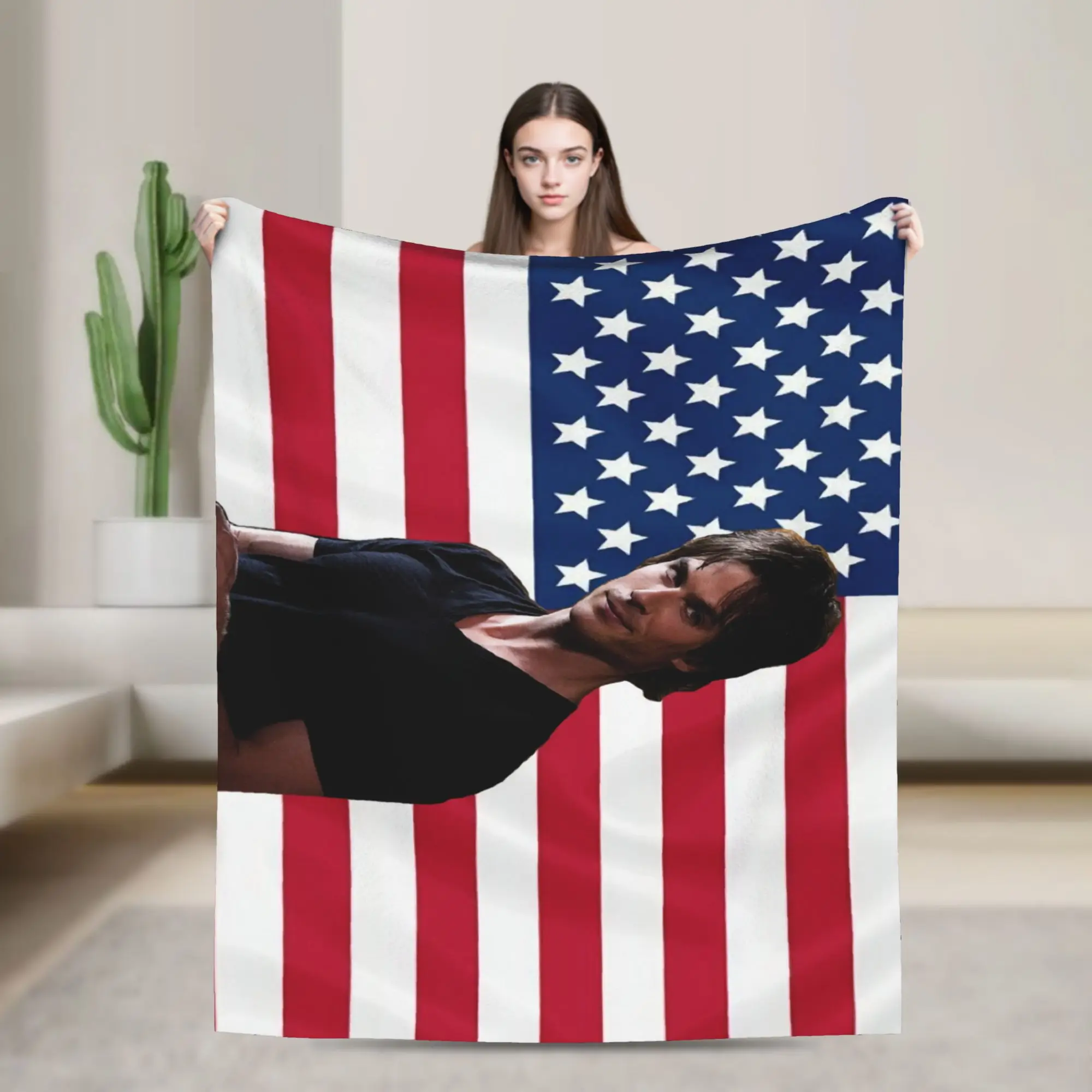 Damon Salvatore Vampire Diaries Blanket Quality Warm Soft  Throw Blanket Winter Decorative Outdoor Novelty Bedspread