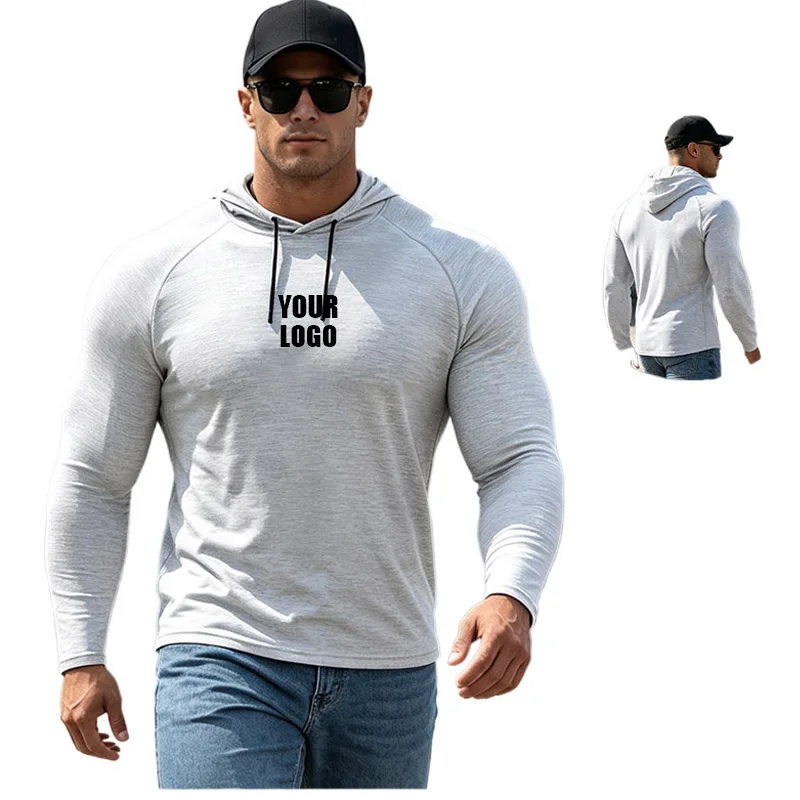 Personalized LOGO Custom Men's Loose Hooded Sports Thin T-Shirt Quick Drying Training Running Basketball Clothing Fitness Top