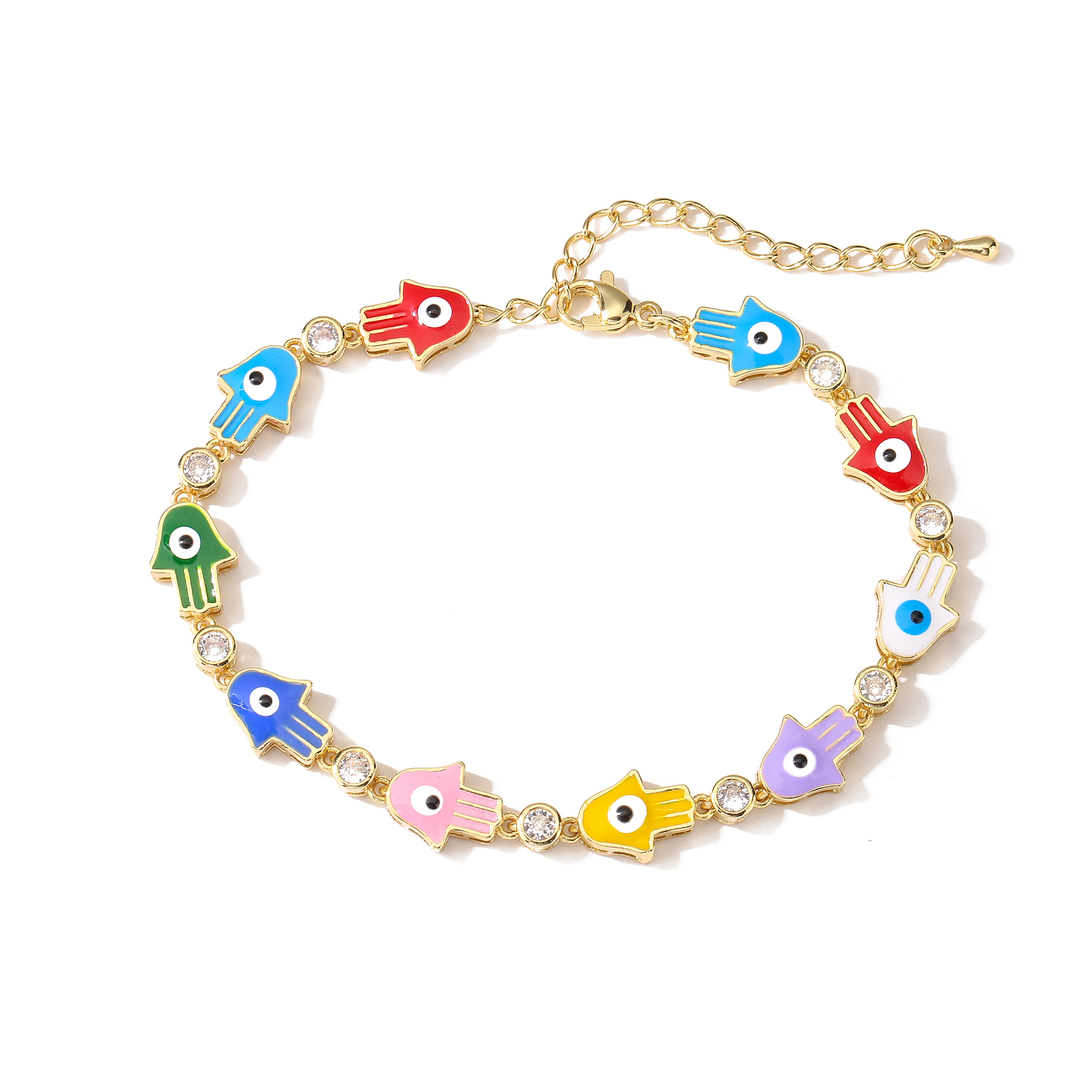 HECHENG,Palm Evil Blue Eye Charm Bracelet, High Quality Zircon Enamel Brass Chain Bracelets for Women  Prayer Jewelry