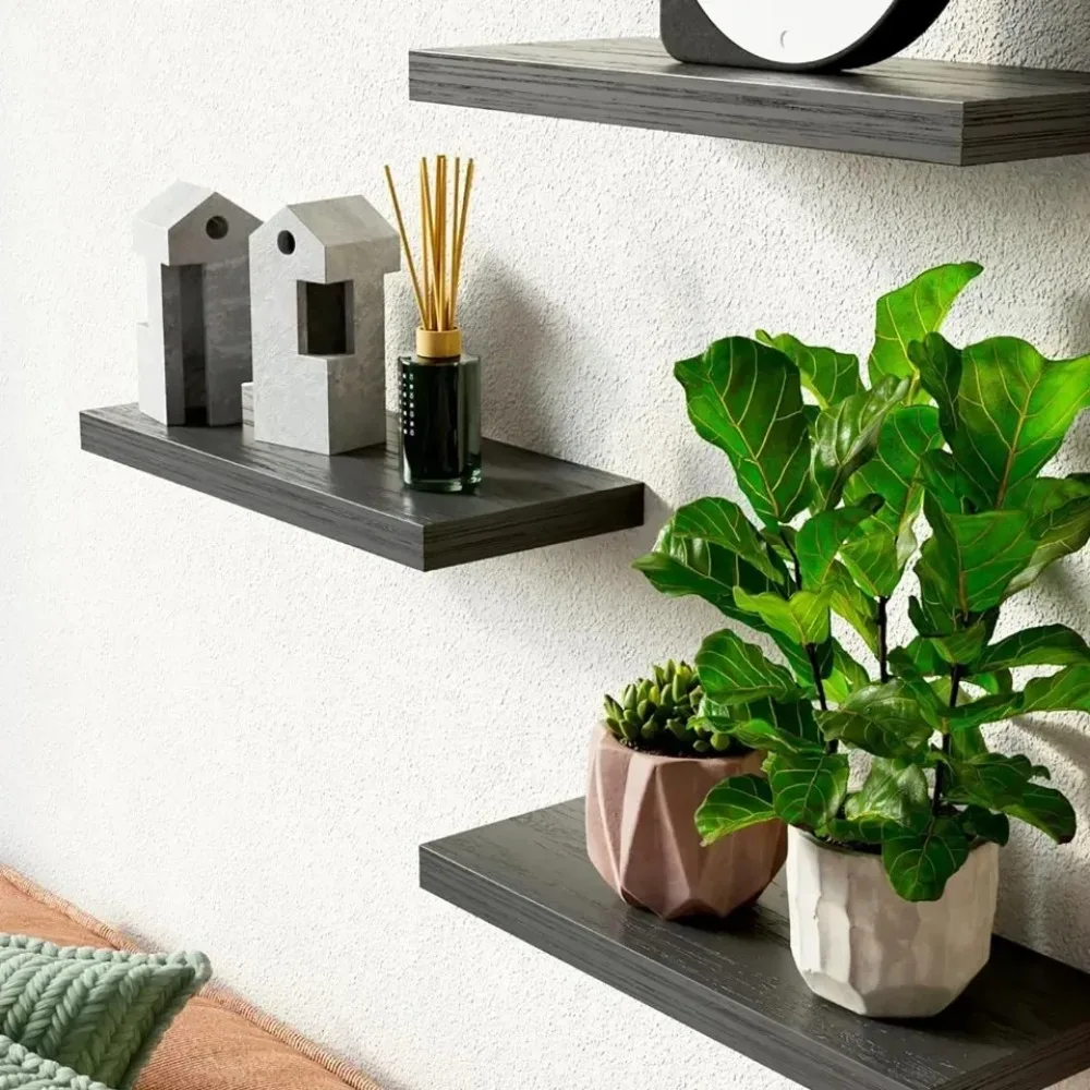 

Solid Wood Wall Shelf Easy Installation Vintage Style-Heavy Duty Wall Storage Rack Living Room Bedroom Kitchen Household Decor