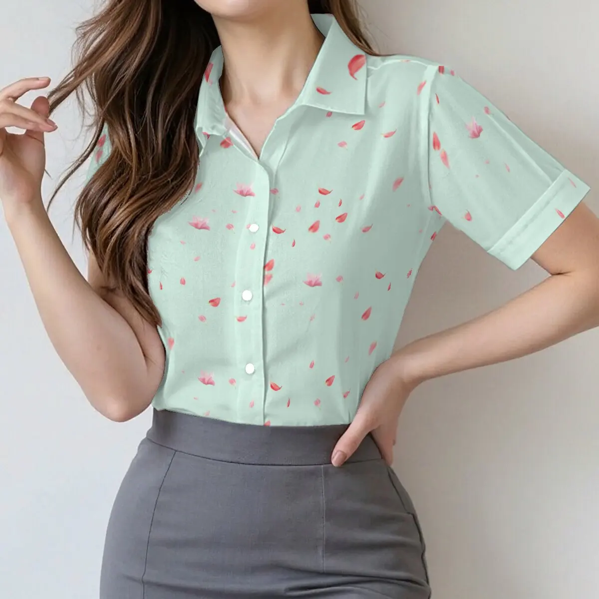 

Women's short-sleeve shirt, fresh floral pattern, romantic and healing.Perfect for daily outings, summer trips, dates and casual