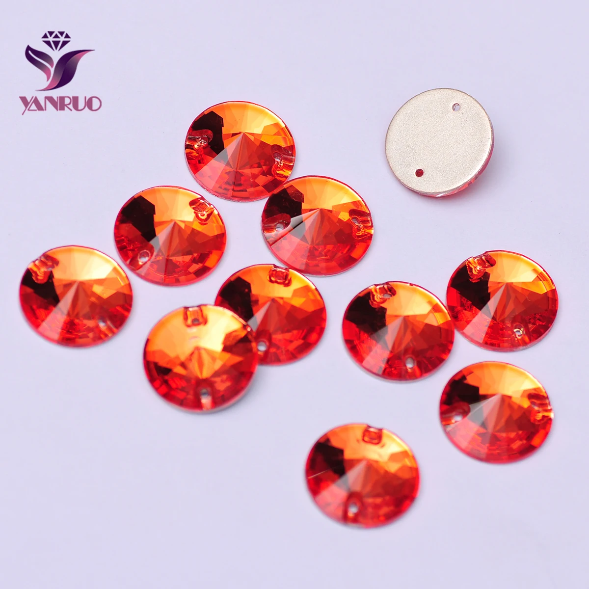 YANRUO 3200 Rivoli Hyacinth Orange Glass Sew On Rhinestones Sewing Crystals Stones for Clothing