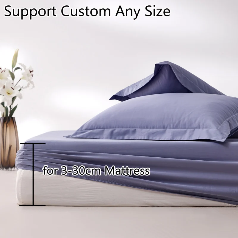 800TC Egyptian Cotton Fitted Sheet with Elastic Band Solid Color Bed Sheet Luxury Mattress Cover Fit Sheet 100/140/160/200x200cm