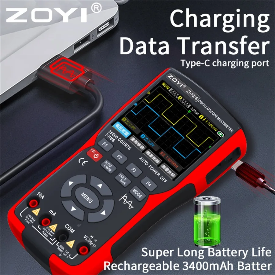 Imagem -04 - Zoyi-high Precision Multi-function Multímetro Signal Generator Tela Colorida Zt703s Dual-channel 50mhz em 1