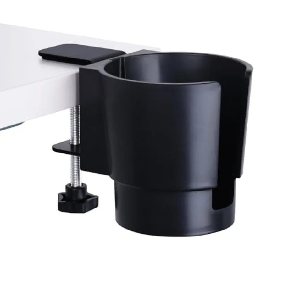 Universal Large Desk Cup Holder Clamp on, Heavy Duty Plastic Drink Holder for Table, Porch Swing, Patio Chair, Clip On Anti-Spi