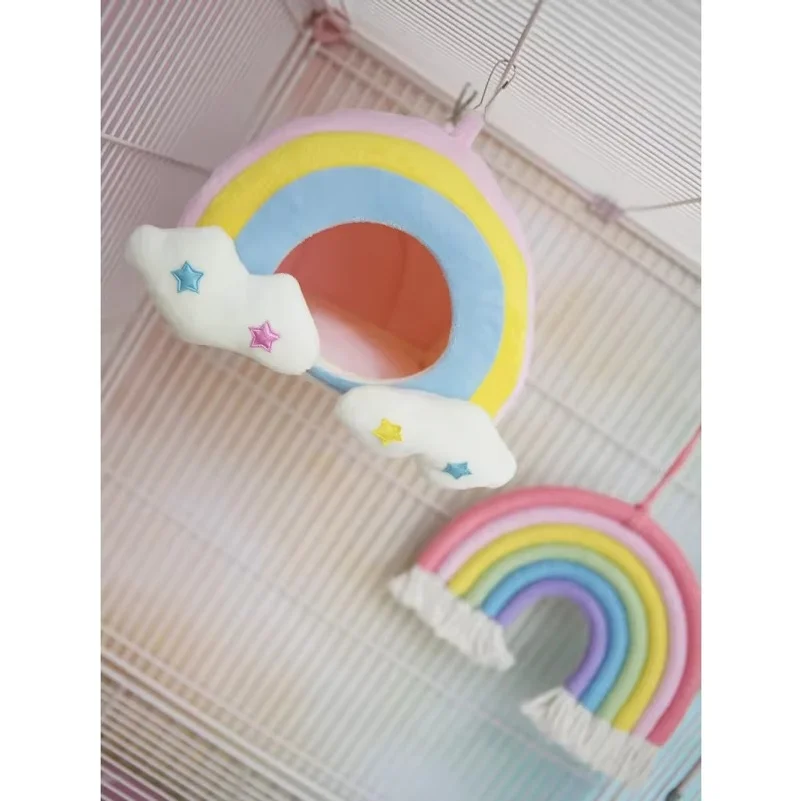Rainbow Pet Nest for Sugar Gliders & Hamsters - Mat Hideout with Adorable Color Blocks, Summer/Winter Small Animal Bedding