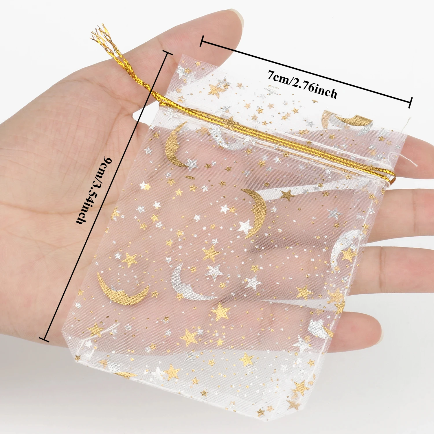 50 قطعة/الوحدة 7x9 9x12 11x16 13x18 سنتيمتر الطباعة ستار القمر عيد الميلاد كيس الرباط سحر أكياس التعبئة والتغليف المجوهرات اليومية