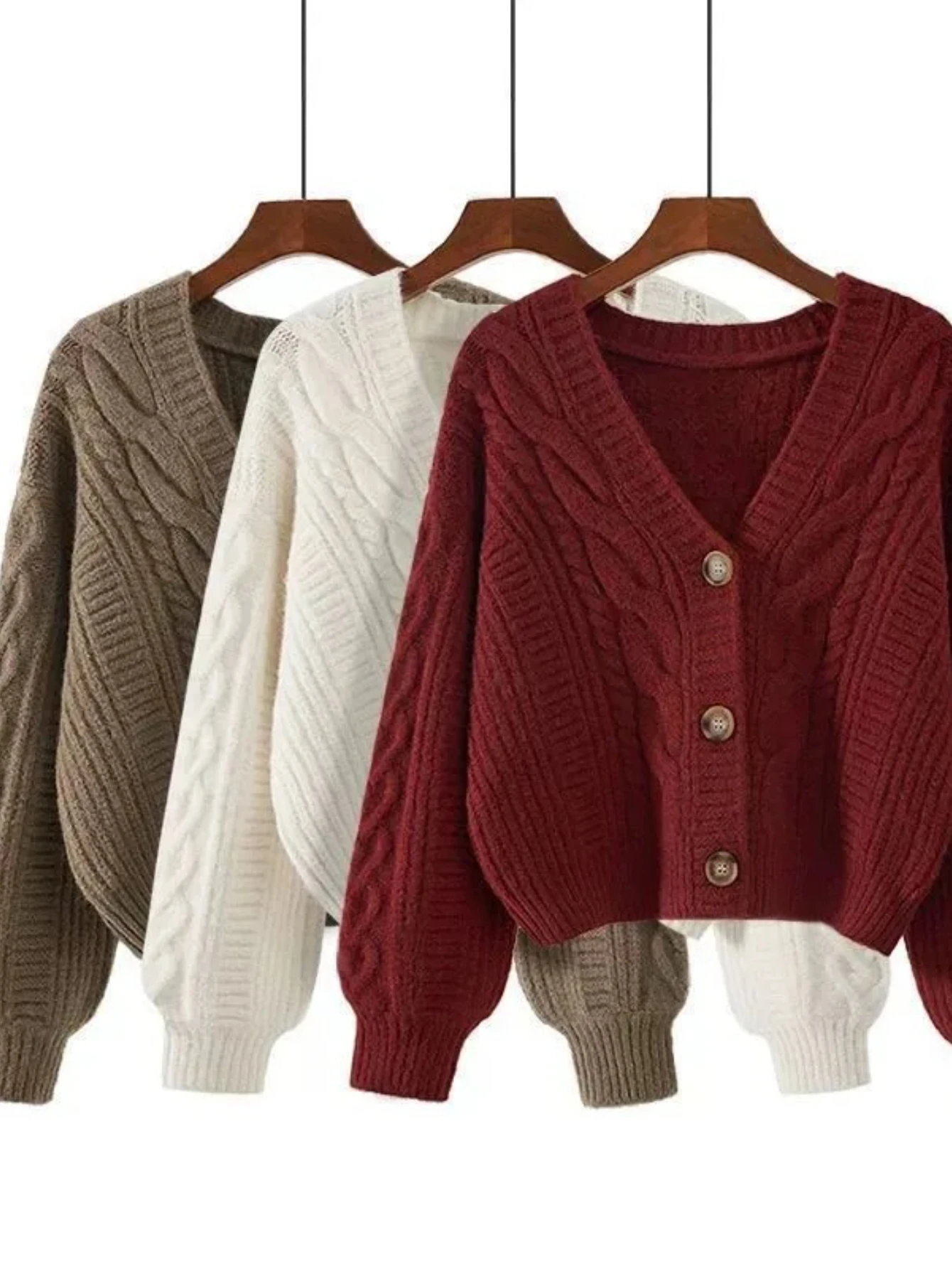 

Женские короткие свитера, кардиган, однотонный винтажный вязаный кардиган с v-образным вырезом, осень-зима, новый свитер на пуговицах с длинными рукавами