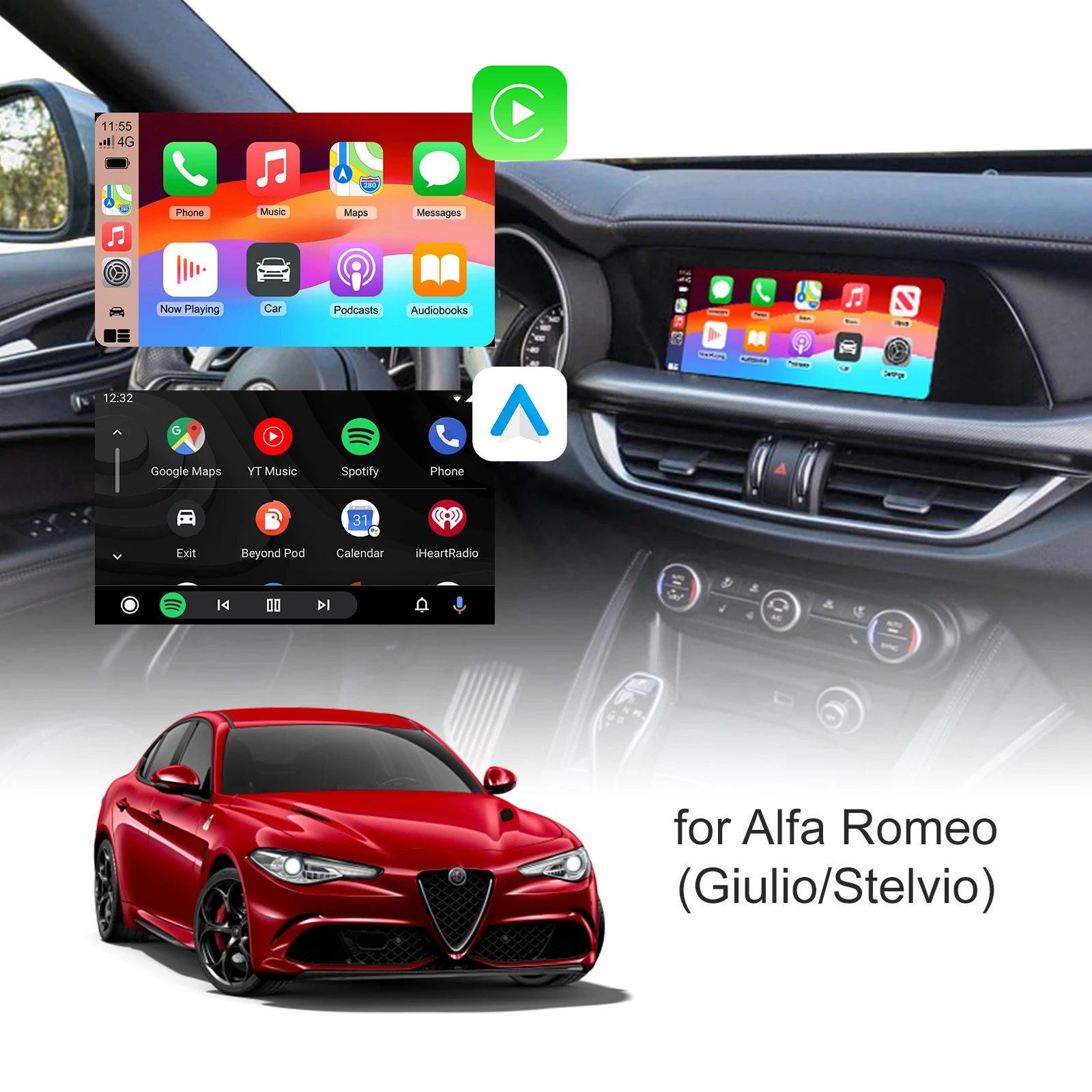 Ezonetronics Wireless CarPlay Android Auto Nachrüstkit Decoder-Box für Alfa Romeo Giulia Stelvio CarPlay-Schnittstelle