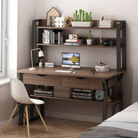 80cm 100cm Wooden Steel Computer Desk Laptop Table With Bookshelf Drawer Shelves For Home Office Study Room Desk Bookshelf