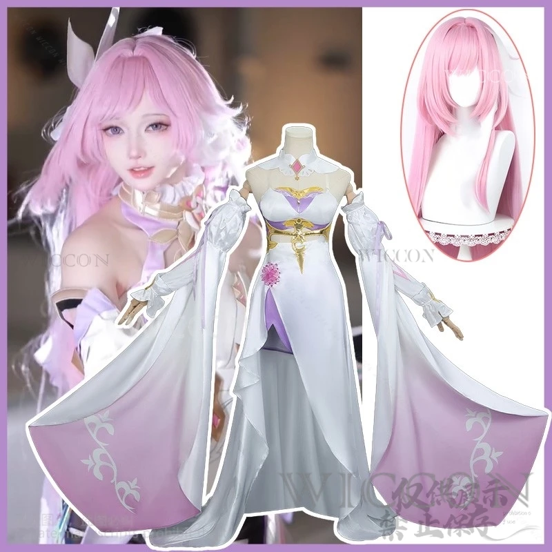 Anime Game Honkai Impact 3 Cosplay Elysia Costume Angel Returns Powder White Evening Dress Wig Woman Christmas Customized Suit