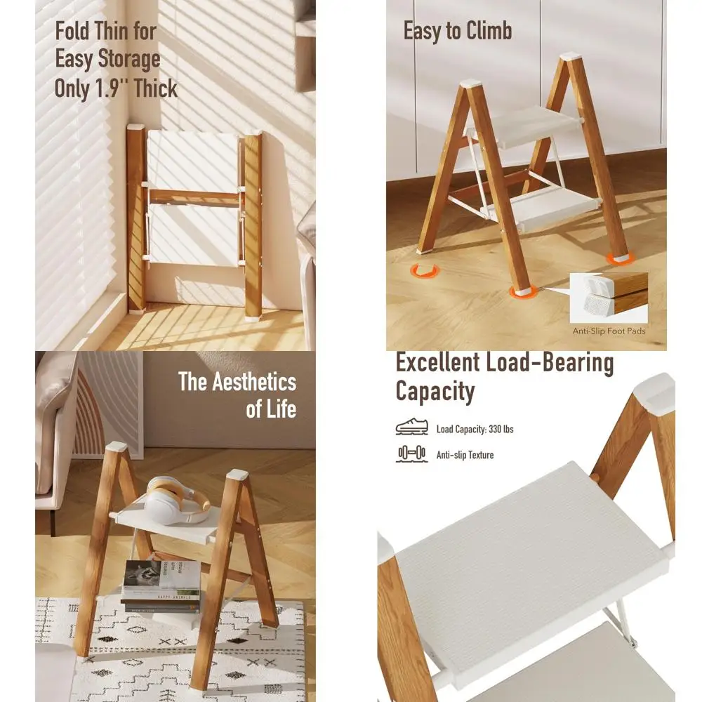 

Двухступенчатая лестница, легкая складная стремянка с очень широкими противоскользящими ступенями, грузоподъемность 150 кг, компактный дизайн для экономии места, для дома, кухни