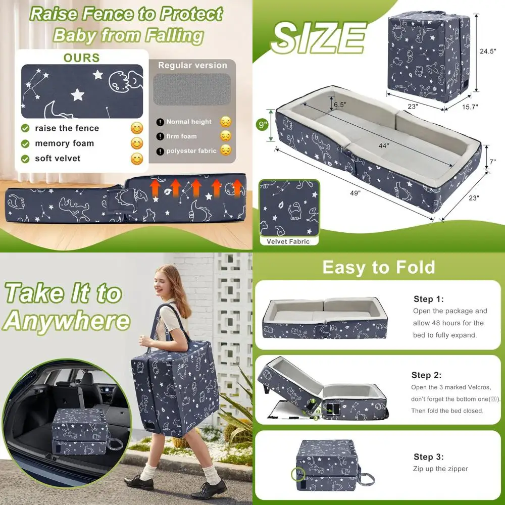 

Портативная кровать для малышей от 1 до 4 лет, велюровая ткань, моющаяся, с матрасом из пенопласта