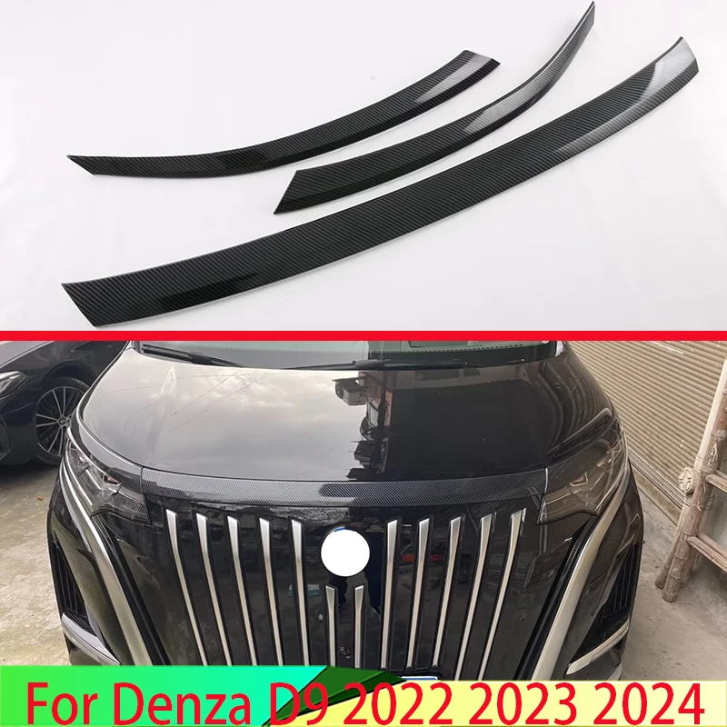 For Denza D9 2022 2023 2024 Car Accessories ABS Piano Black Front Hood Bonnet Grill Grille Bumper Lip Mesh Trim Cover Molding