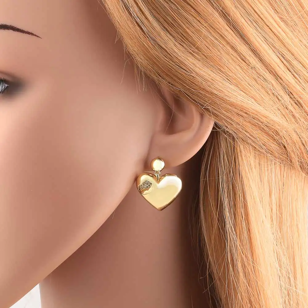 FLOLA Dainty Clear Crystal Round Earrings For Women Gold Plated Hoop Heart Dangle Earrings CZ Jewelry Gifts ersz55