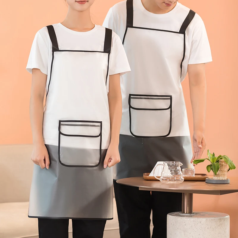 100% Waterproof Apron Transparent TPU Women\'s Kitchen Cooking Cleaning Bib Aprons Food Shop Server Mandils Men\'s Work Uniforms