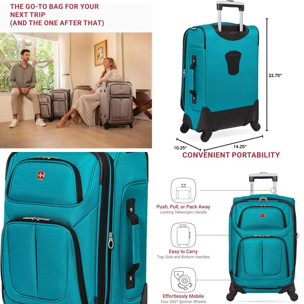 

Расширяемый мягкий чемодан SwissGear Sion 21, с поворотом на 360° ° Колеса для поездок на 1-3 дня в бирюзовом цвете