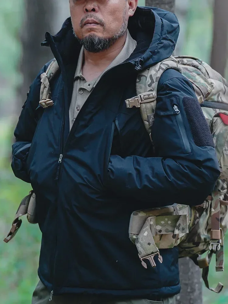 Parka da uomo invernale all'aperto Multi tasca con cerniera cappuccio addensato giacca calda da uomo alpinismo cappotto da sci