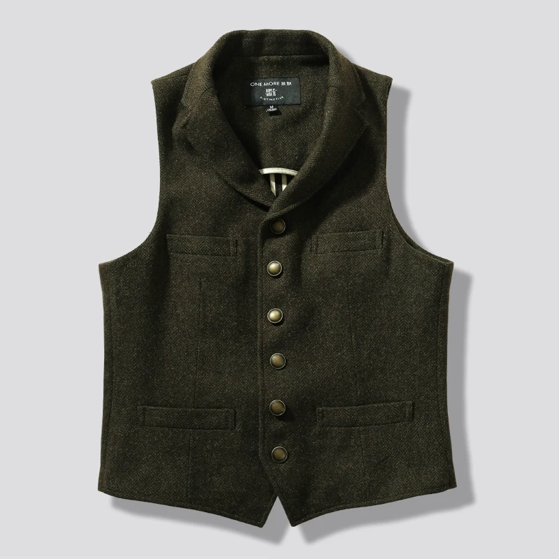 

Suit Vest for Men Tweed Wool Green Slim Fit Gentlemen Elegant Waistcoat Vintage America Gilet