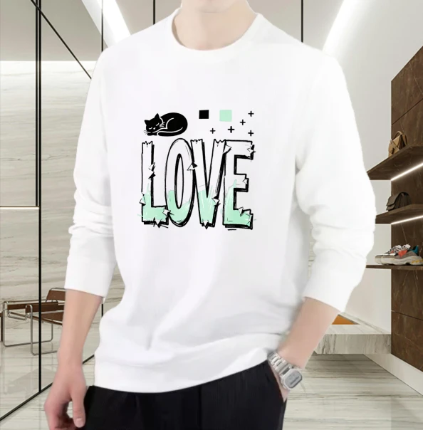 

T shirt for men autumn Couple Men's clothing Y2k Long sleeves Graphic tee Love Cat Breathable essentials Printed tshirt Oversize