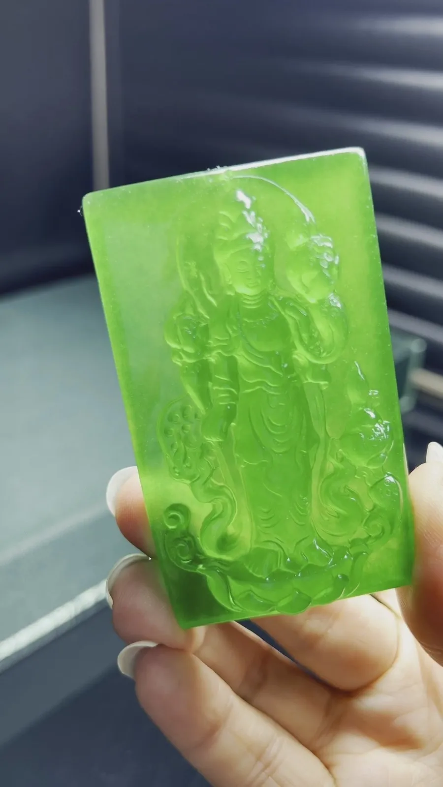 Real Natural High Ice Green Burme Jade Jadeite amulet Kwan-Yin Pendant&Necklace