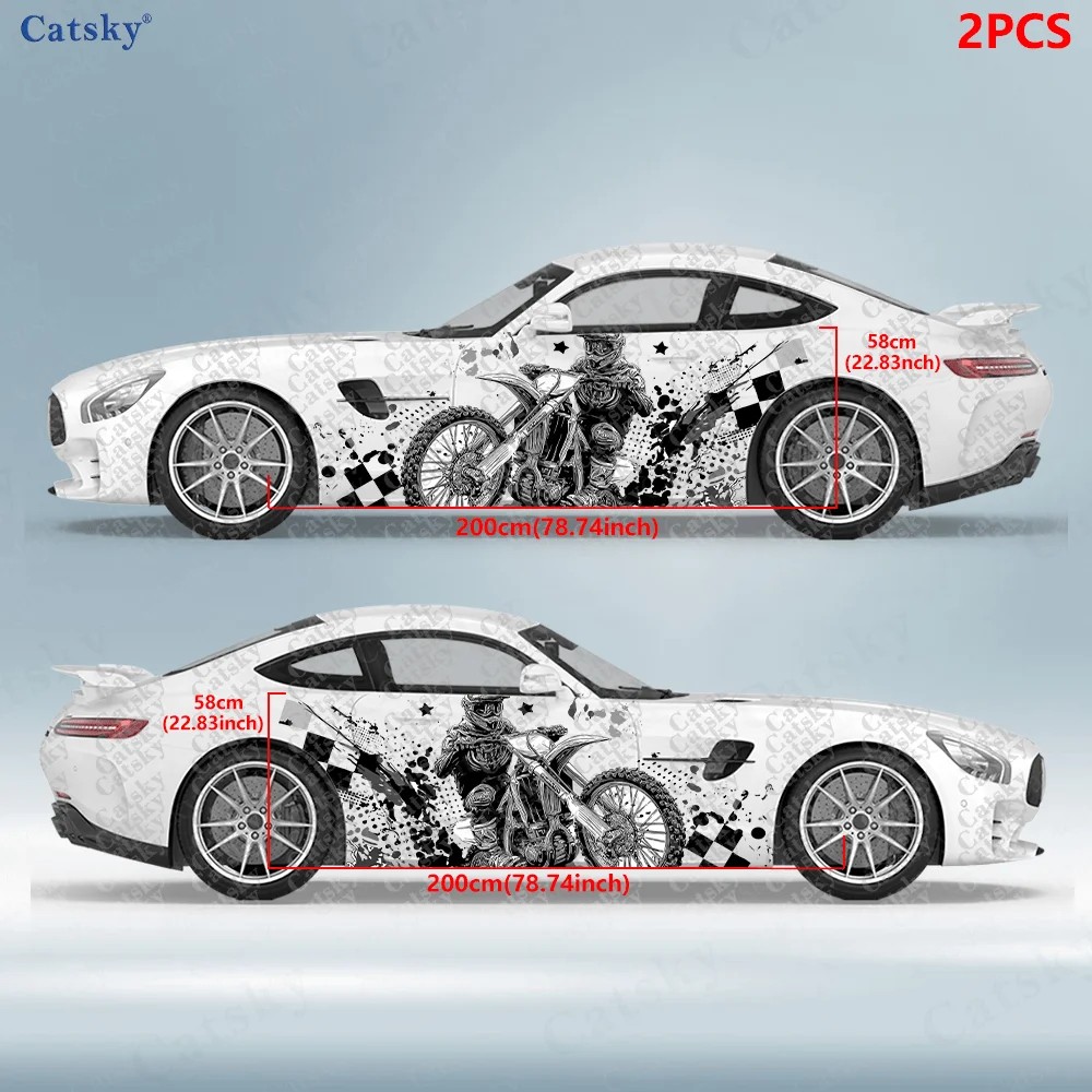 2pcs Dark Motorcycle Rider, Black and White Checkerboard Splash Sticker, for Cars and Trucks, Durable, Fade-Resistant, Easy to I