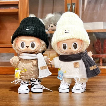 17cm mini roupas de boneca de pelúcia acessórios para coreia kpop exo labubu ídolo v1 v2 camisola macacão cachecol conjunto roupas presente
