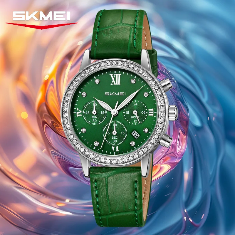 SKMEI 9384 Women's Fashion Quartz Watch Diamond-encrusted Waterproof High Appearance Wristwatch Level Calendar Quartz Watches