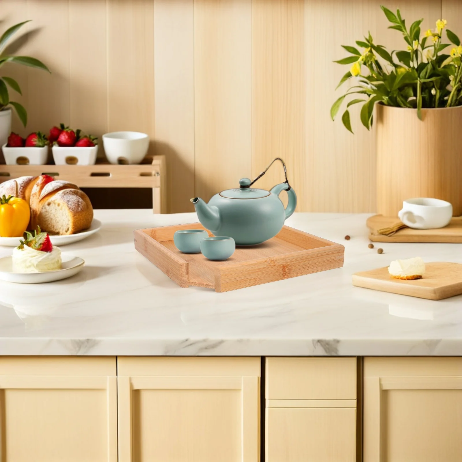 

Square Bamboo Tea Plate Multi-Functional Raised Edges Collect Loose Leaves Ideal for Tea Sets Coffee Shops Restaurants Home Gift