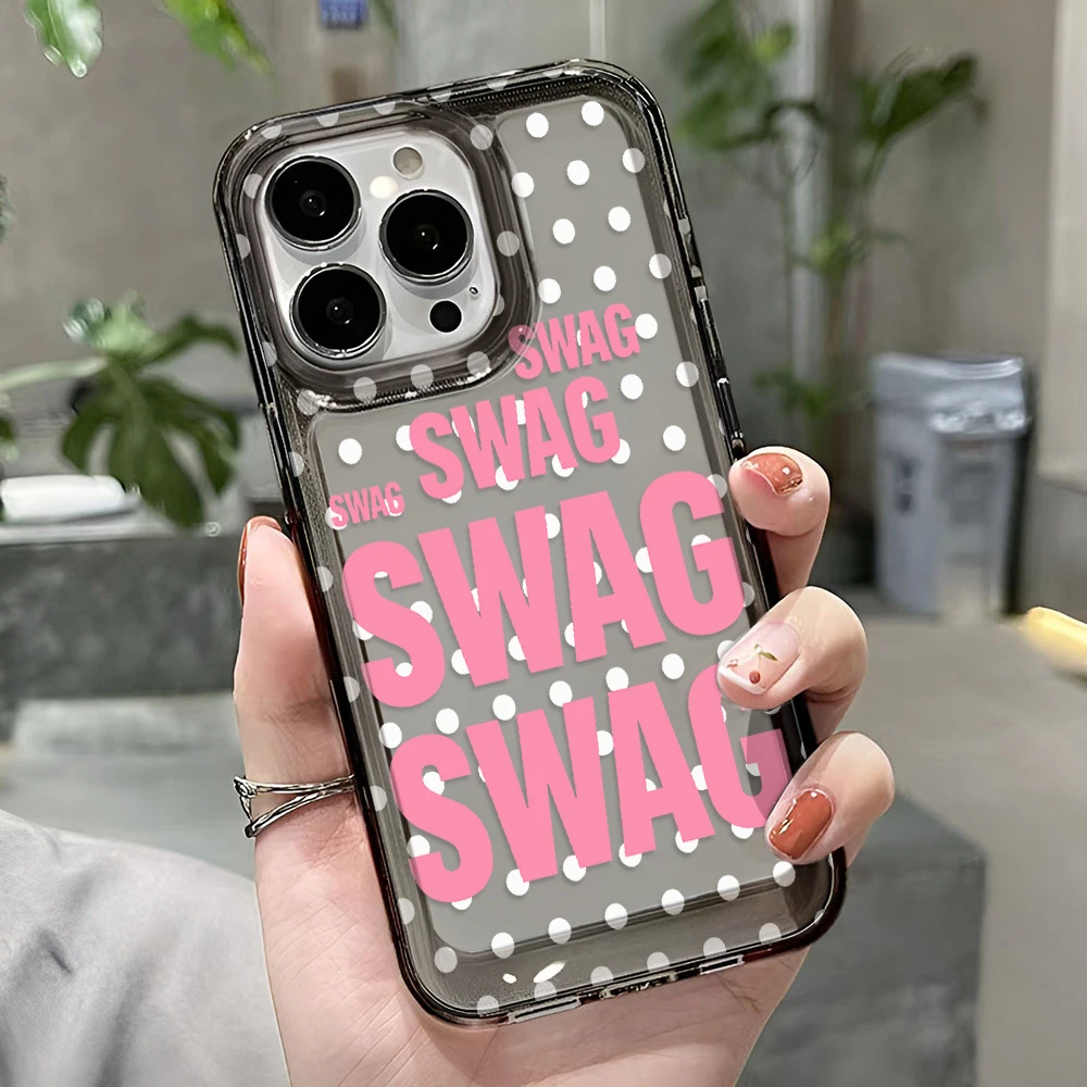 Pink Swag Repeat Text For Iphone 16 15 14 13 12 11 Pro Max Plus Phone Case 17 Air 16 Advanced Anti Fall Phone Case Cover