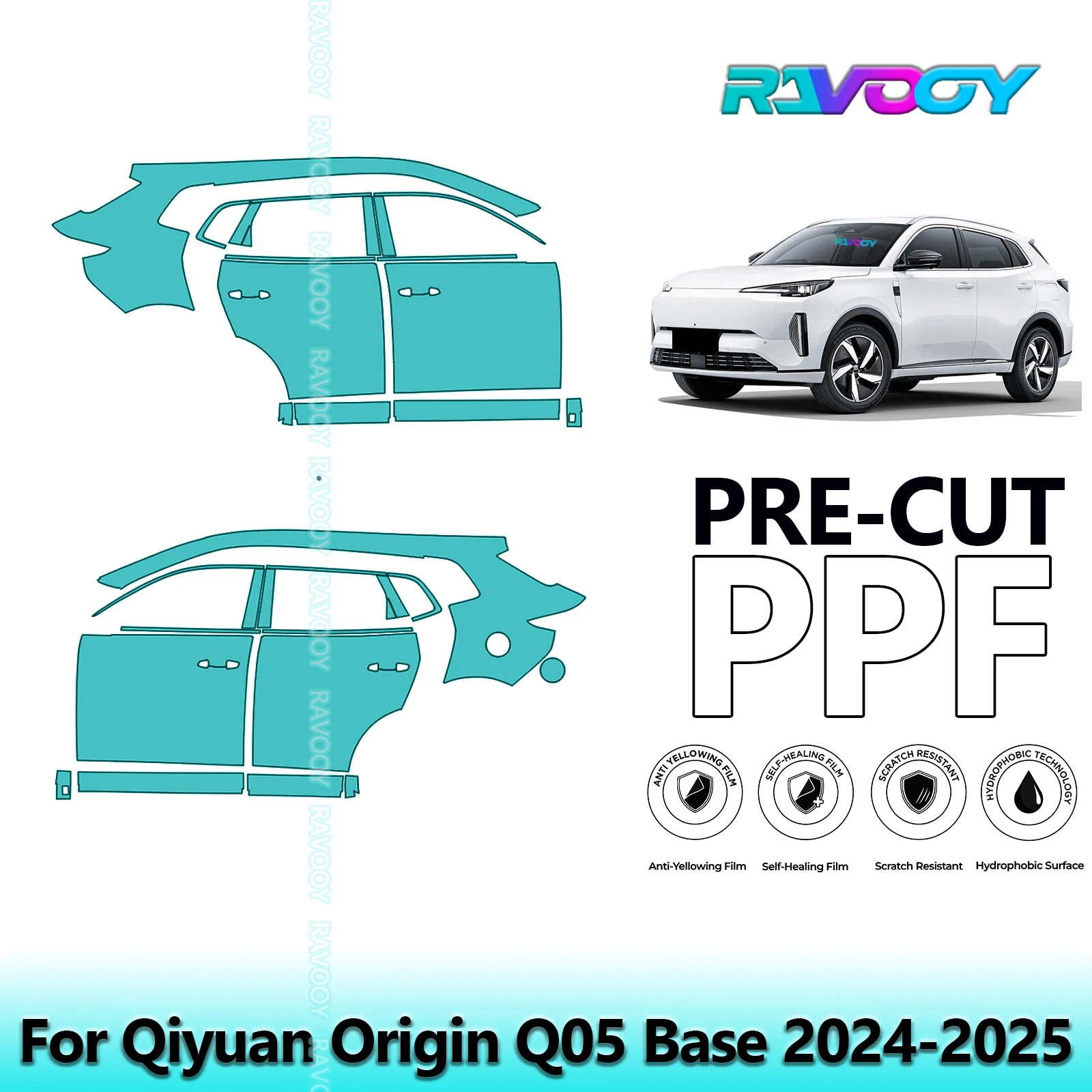 

For Qiyuan Origin Q05 Base 2024-2025 8.5mil Clear Matte Pre-Cut PPF Door & A/B Pillar Kit TPU Paint Protection Film Set