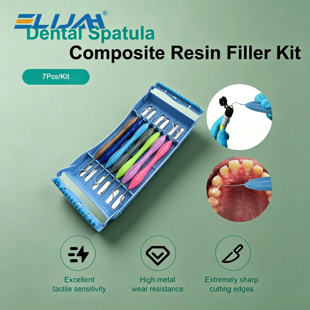 ELIJAH Dental Spatula Composite Resin Filler 7Pcs/Set for Dental Aesthetic Restoration with Disinfection Rack Dental Tools