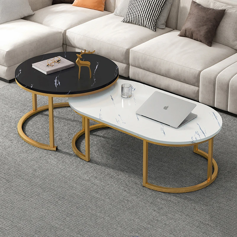 

Luxury Coffee Tables Set Set Of 2 Living Room Sofa Side Creative Oval Round Coffee Table Modern Mesa Centro Salon Dining Table