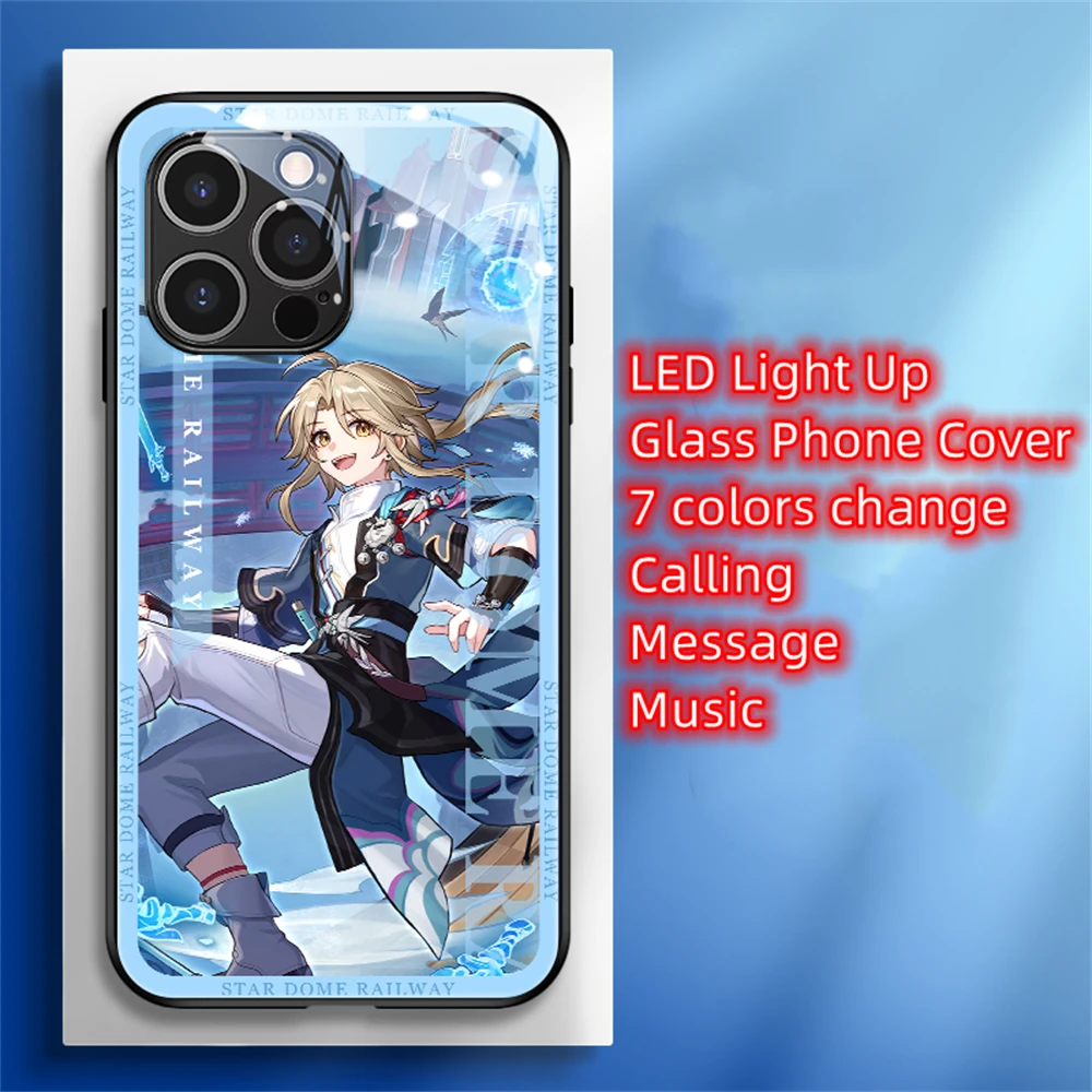 For Honkai Star Rail LED Phone Case Light Up Back Glass Cover For OPPO Reno 5 6 7 8 9 Pro Plus Find X5 Pro