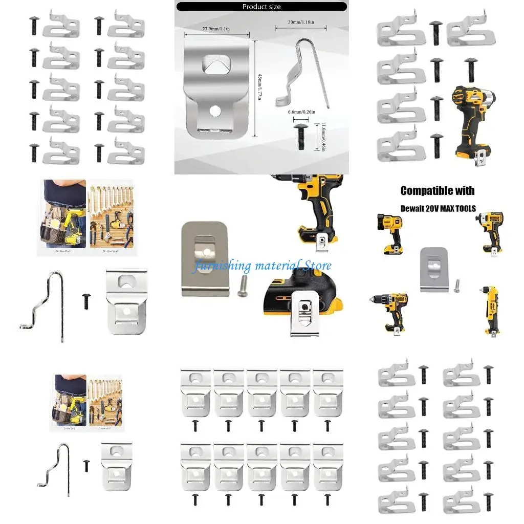 

Y5GD 10Pcs Nonrust Steel Tool Clip Suitable with 20V Largest Drill Driver Power Tool Belt Holders Waist Clip Set