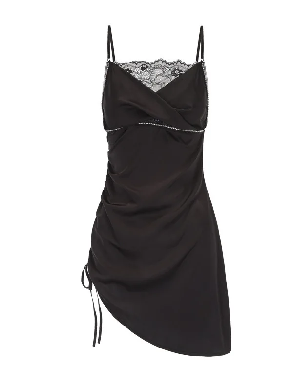 Nowa seksowna sukienka z koronkową siateczką, gładka, z odkrytymi plecami, głęboki dekolt V, na ramiączkach, bez rękawów, elegancka, urocza, w stylu czystej pożądania, casualowa HKEE