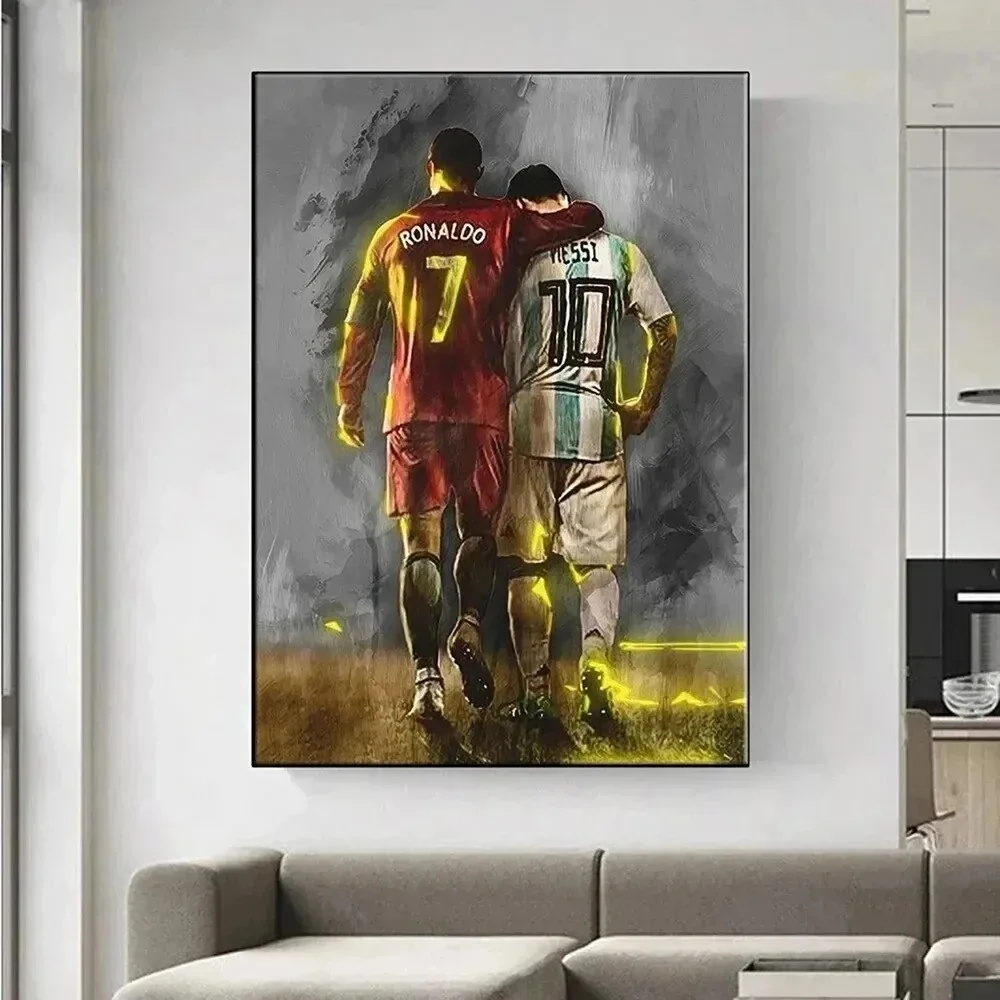 Football Star Messi C Ronaldo Poster Frameless Watercolour Painting Living Room Study Decoration Home Decor Collection Fan Gifts