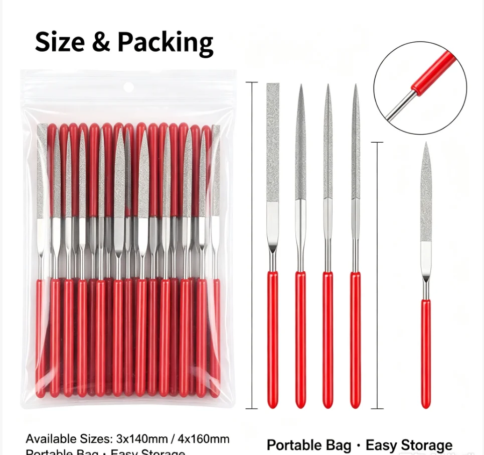 10Pcs Diamond Needle File Set 3x140mm Mini Needle File Kit For Stone Glass Metal Carving Craft Hand Tools Needle File Set